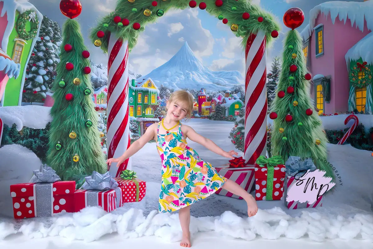 Kate Christmas Tree Candyland Arch Village Backdrop Designed by Mini MakeBelieve