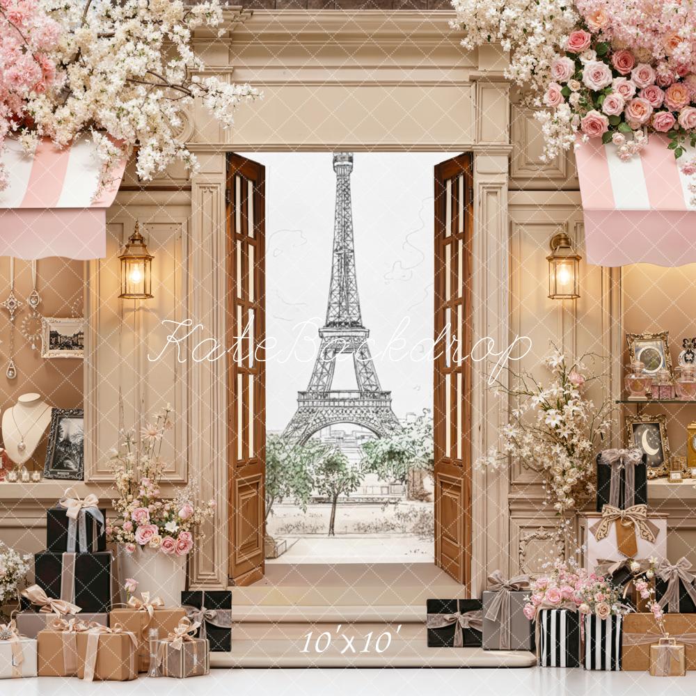 Kate Spring Pink Flower Boutique Paris Eiffel Tower Backdrop Designed by Chain Photography