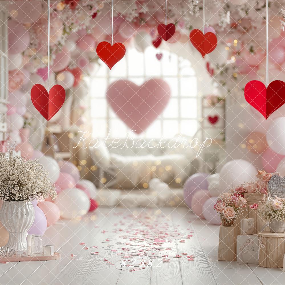 Kate Valentine's Day Hearts Pink Balloons Flowers Arch Backdrop Designed by Emetselch