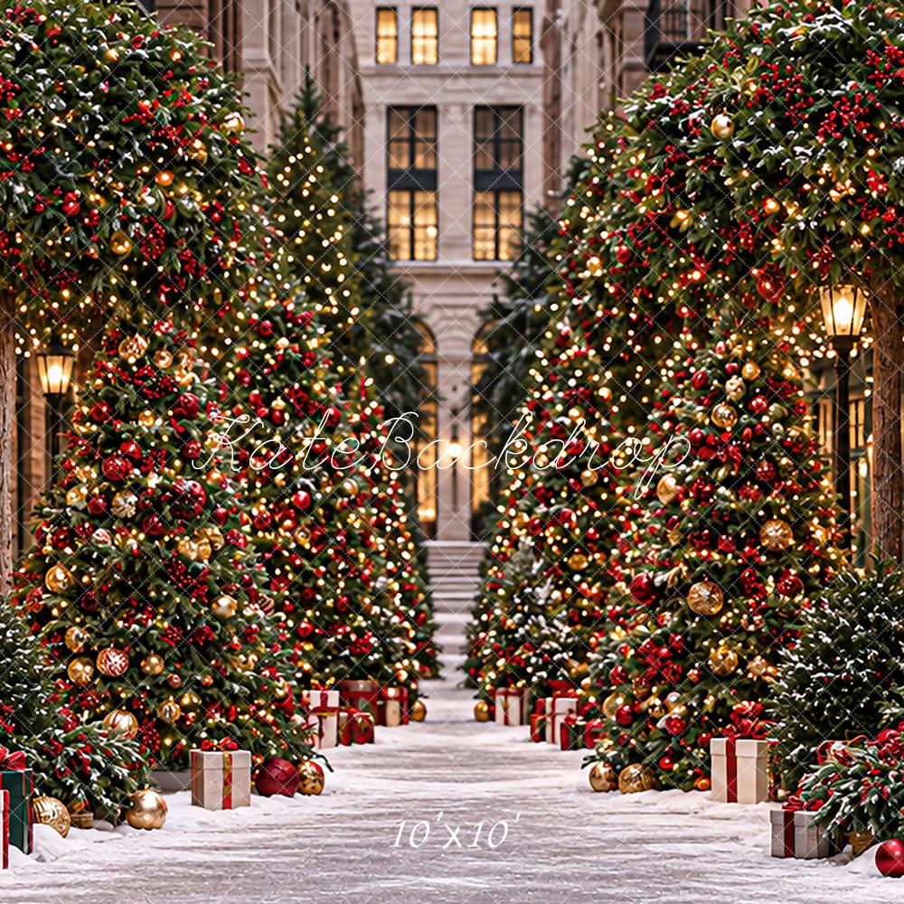 Kate Christmas Tree Shop Snowy City Street Printed Backdrop Designed by Angela Miller