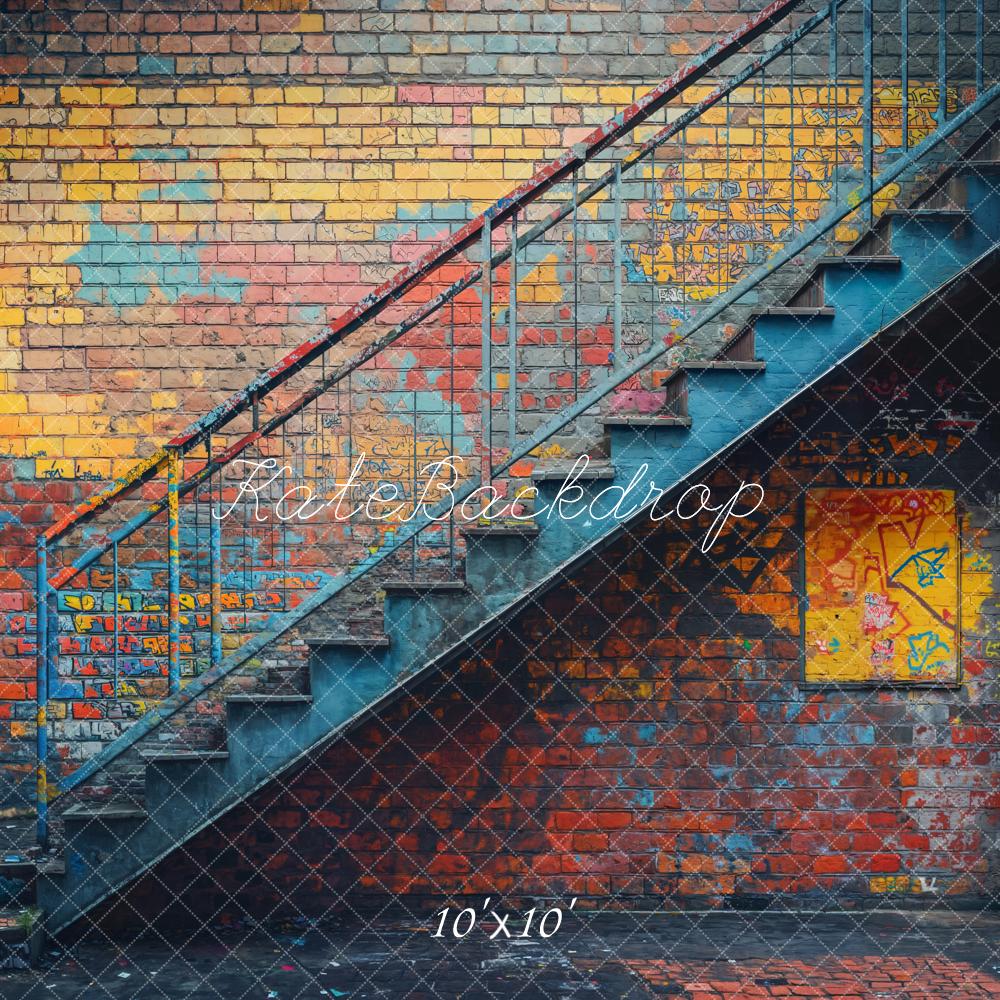 Kate Graffiti Brick Staircase Backdrop Designed by Emetselch