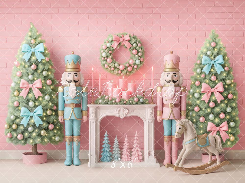 Sfondo di camino con cavallo da nutcracker dell'albero di Natale progettato da Ashley Paul