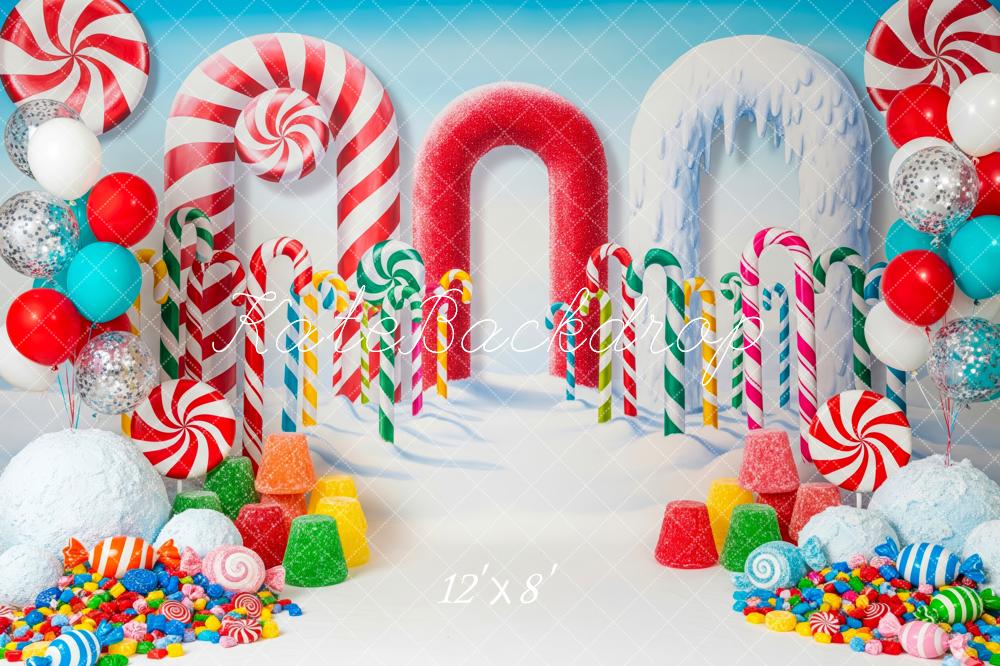 Kate Christmas Candyland Arch Candy Canes Peppermint Gumdrops Snow Backdrop Designed by Patty Roberts