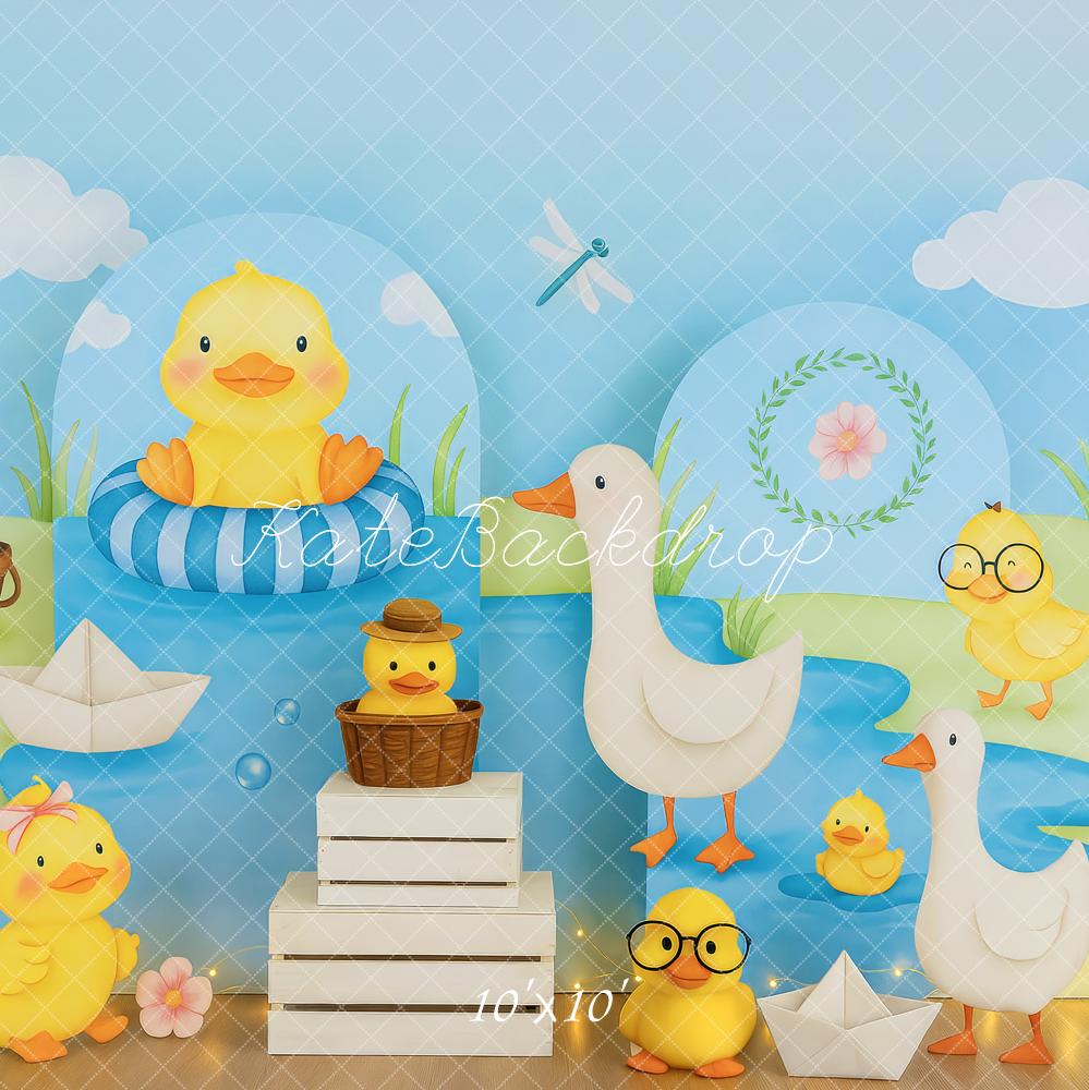 Kate Cake Smash Duck Pond Blue Backdrop Designed by Patty Roberts