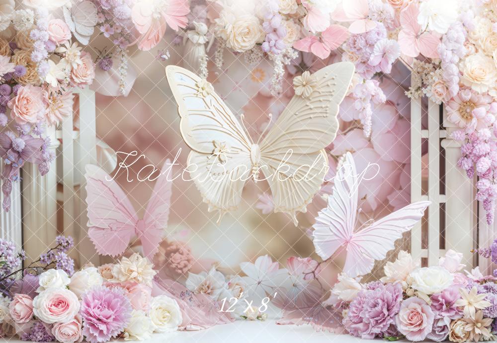 Kate Birthday Dreamy Butterfly Floral Pink Backdrop Designed by Emetselch
