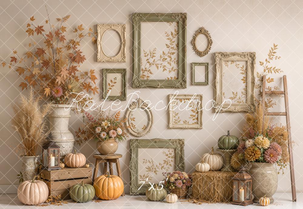 Kate Fall Fine Art Pumpkin Floral Frames Ladder Printed Backdrop Designed by Emetselch