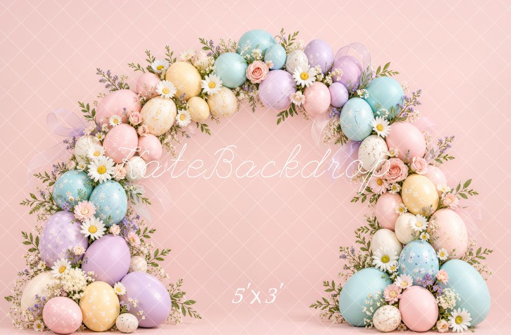 Kate Easter Pastel Egg Flower Arch Pink Printed Backdrop Designed by Emetselch