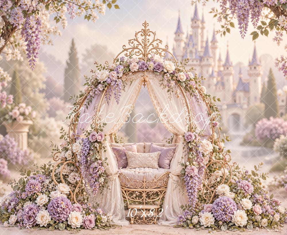Kate Fairytale Princess Floral Carriage Lace Castle Loveseat Printed Backdrop Designed by Emetselch