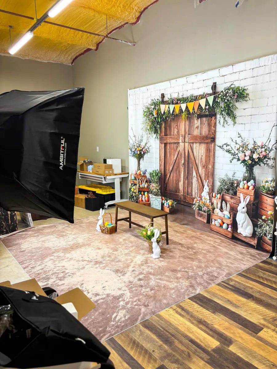 Kate Easter Bunny Barn Door Floral Backdrop Designed by Emetselch