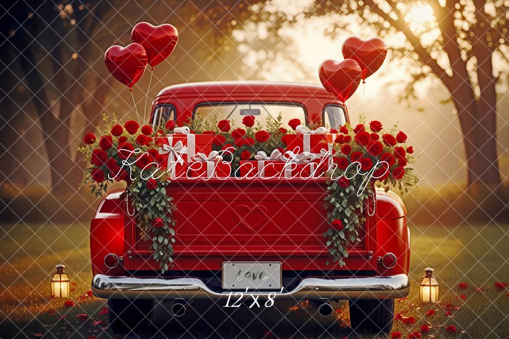 Kate Valentine's Day Red Truck Roses Balloons Gifts Backdrop Designed by Patty Roberts