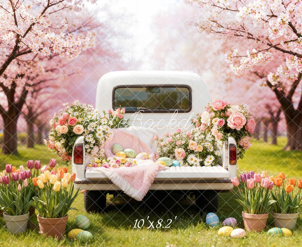 Kate Easter Truck Cherry Blossoms Flowers Eggs Backdrop Designed by Emetselch