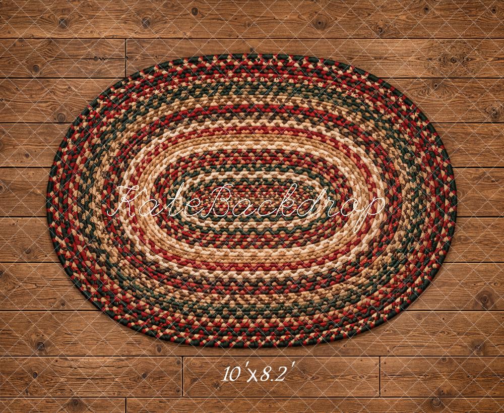 Kate Rustic Wood Planks Braided Oval Rug Floor Printed Backdrop Designed by Kate Image