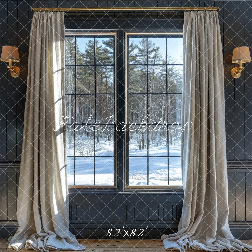 Kate Winter Window Grey Wall White Curtains Backdrop Designed by Megan Leigh Photography