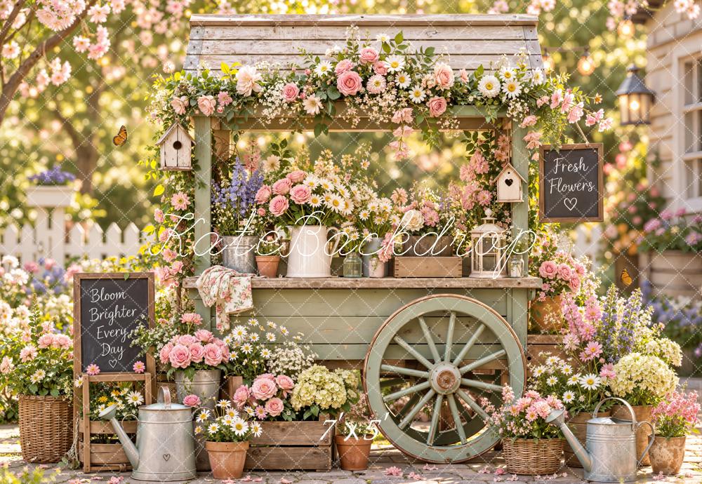 Kate Spring Flower Cart Rustic Garden Printed Backdrop Designed by Emetselch