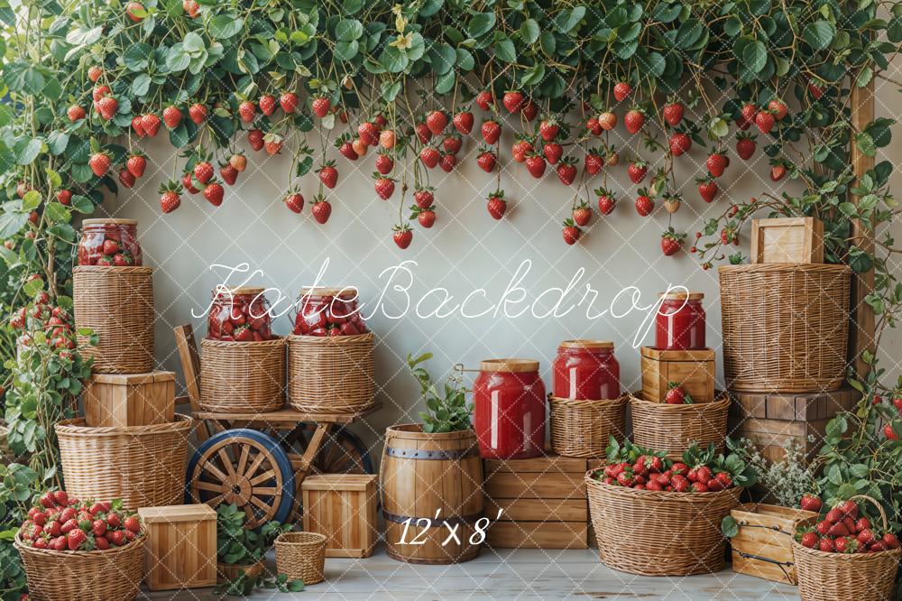 Kate Summer Strawberry Harvest Basket Rustic Backdrop Designed by Emetselch