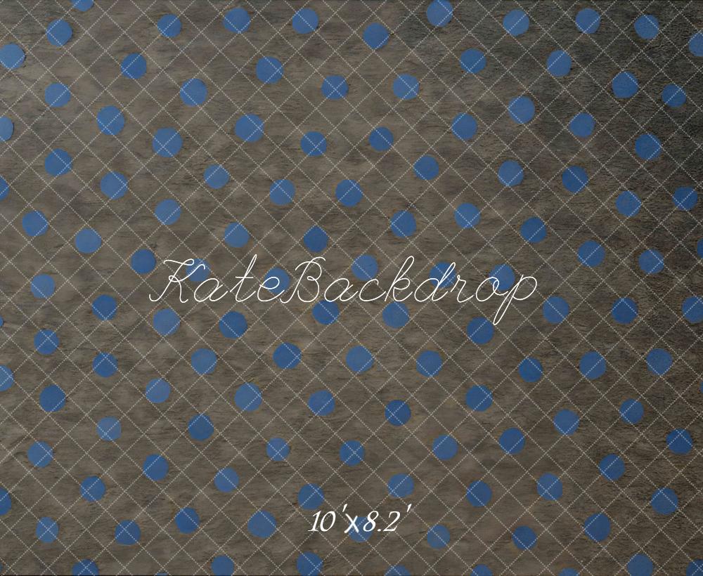 Kate Blue Polka Dot Grid Pattern Floor Backdrop Designed by Mini MakeBelieve