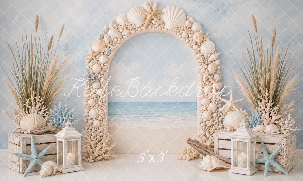 Kate Beach Shell Flower Arch Ocean Printed Backdrop Designed by Caitlin Lynch