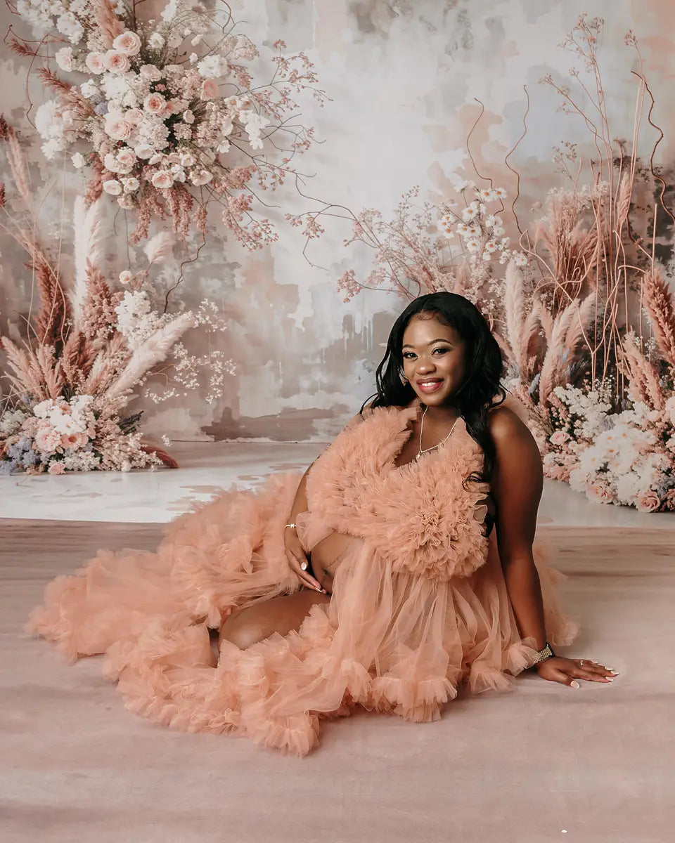 Kate Boho Abstract Art Flower Reed Light Grey Wall Backdrop Designed by Emetselch