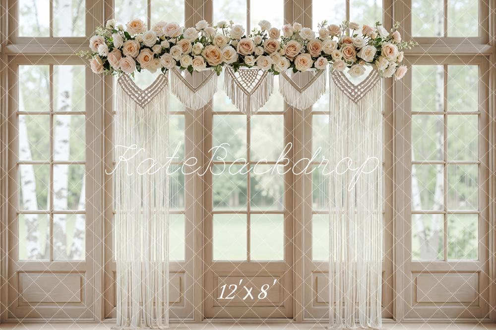 Kate Boho Flower Arch Macrame Window Scene Printed Backdrop Designed by Mini MakeBelieve