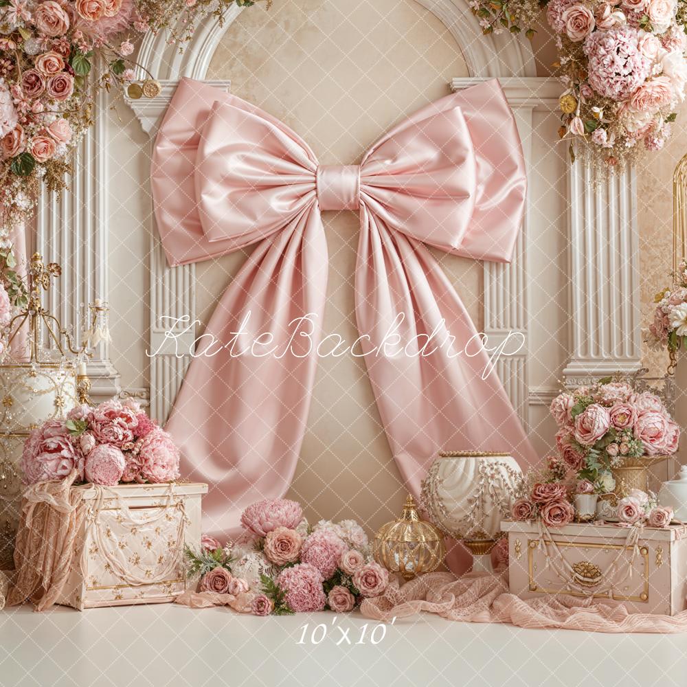 Kate Pink Bow Floral Arch Birdcage Printed Backdrop Designed by Emetselch