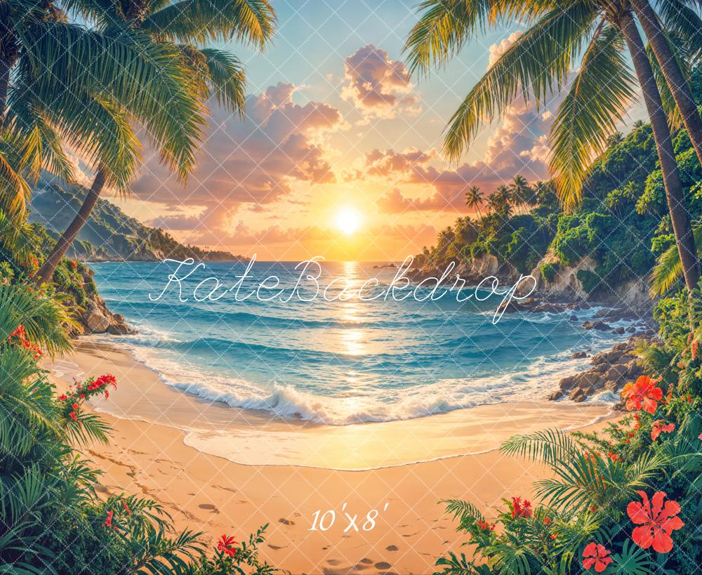 Kate Beach Sunset Floral Backdrop Designed by Emetselch