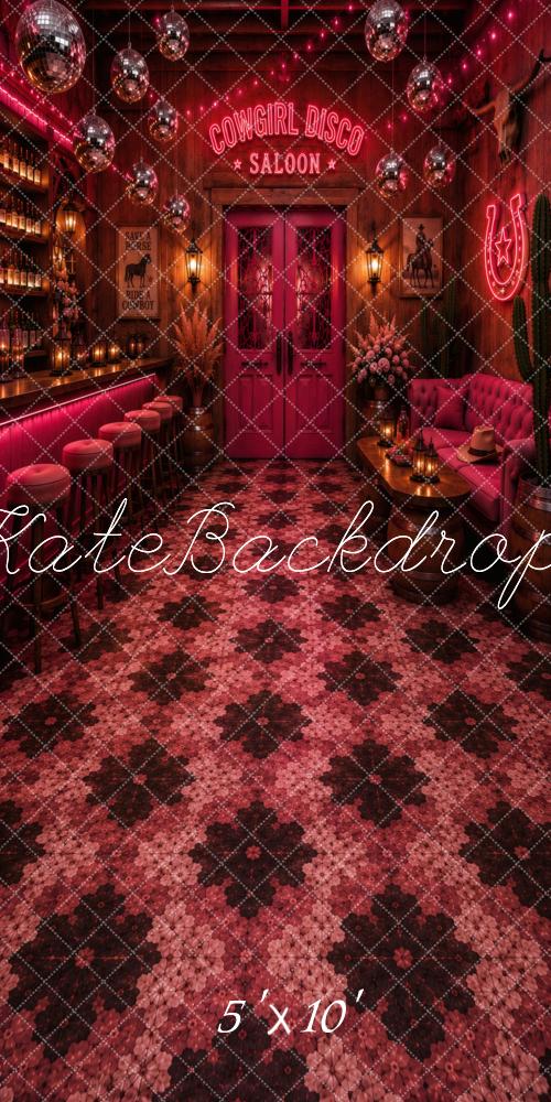 Kate Sweep Cowgirl Disco Balls Western Saloon Pink Bar Printed Backdrop Designed by Vertigo Productions