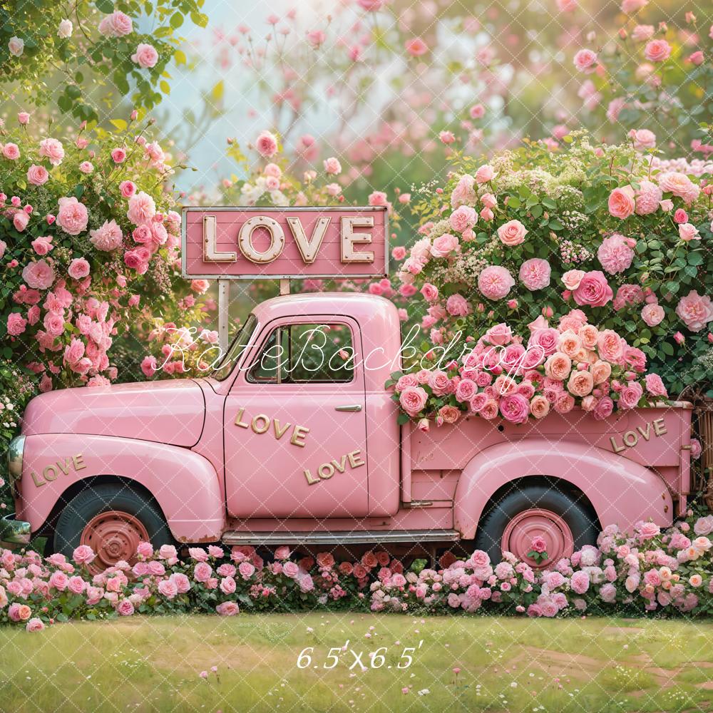 Valentine Pink Truck Love Roses Foto Achtergrond Designed by Emetselch