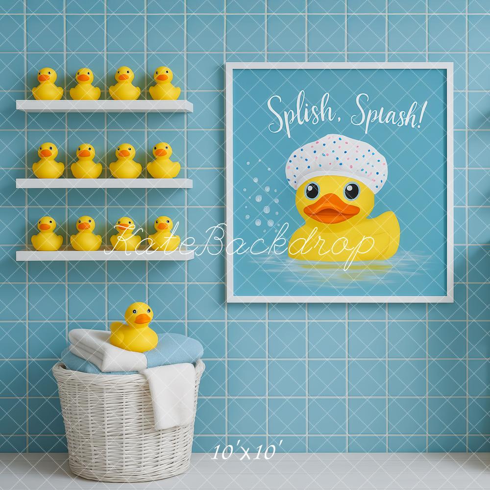 Kate Baby Shower Rubber Duck Blue Bathroom Shelves Bathrobe Backdrop Designed by Patty Roberts
