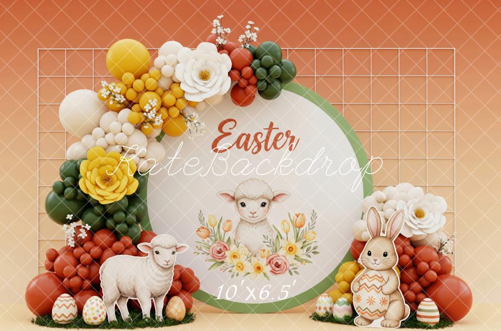 Kate Easter Bunny Lamb Balloon Arch Orange Gradient Printed Backdrop Designed by Patty Roberts