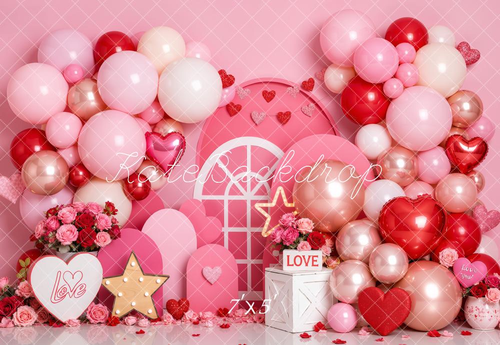 Kate Valentine's Day Birthday Pink Balloon Garland Hearts Printed Backdrop Designed by Emetselch
