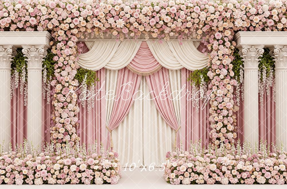 Kate Mother's Day Flower Arch Pink Rose Columns Drapes Backdrop Designed by Patty Roberts