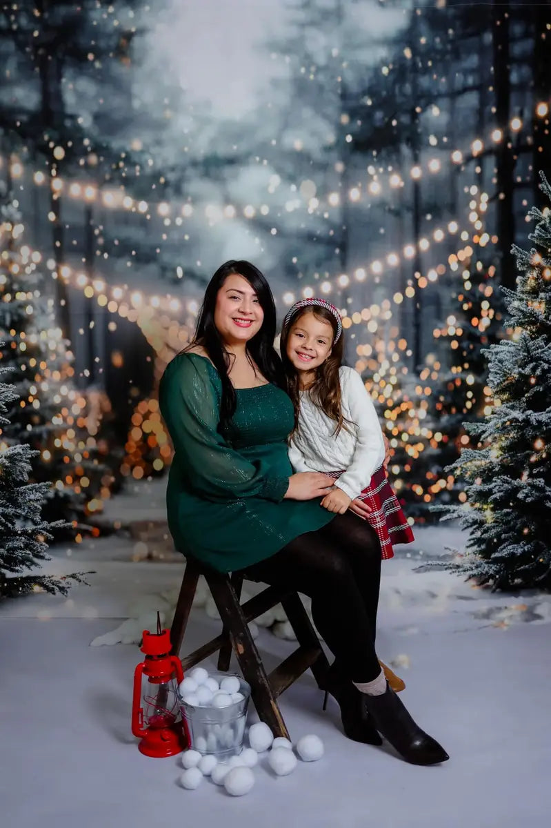 Winter Kerst Buitenbos Witte Sneeuwlandschap Foto Achtergrond Ontworpen door Emetselch