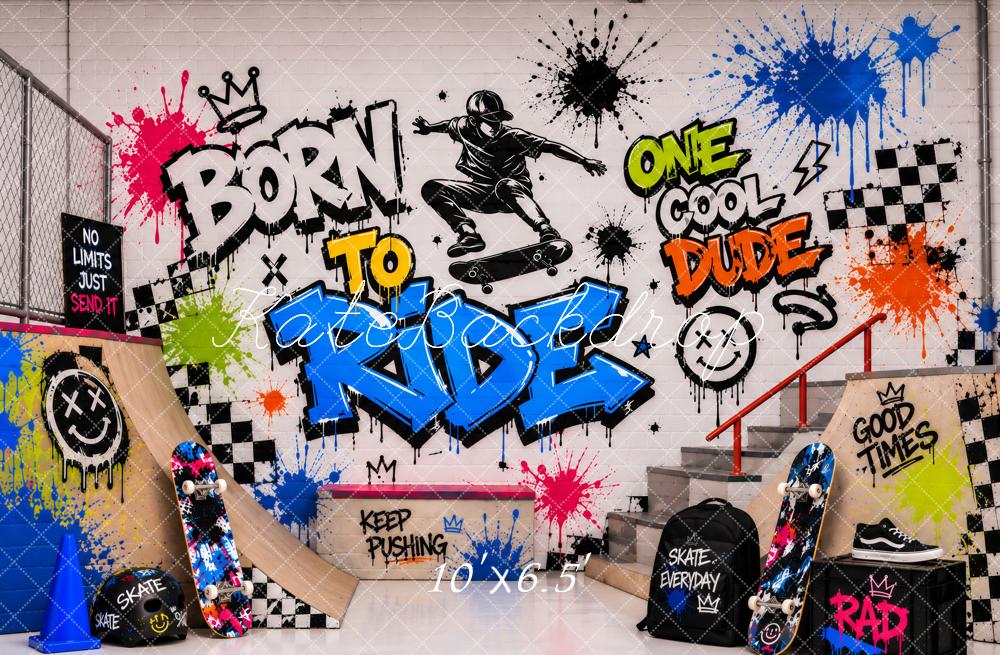 Kate Graffiti Skateboarder Skate Park Street Art Printed Backdrop Designed by Ashley Paul