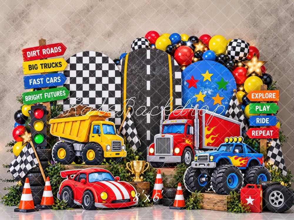 Kate Cake Smash All the Trucks Racing Cars Boys Printed Backdrop Designed by Laura Bybee