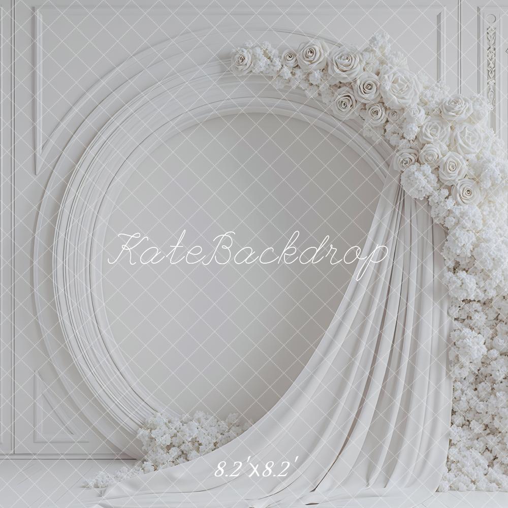 Kate Flower Arch White Roses Circle Frame Backdrop Designed by Mini MakeBelieve