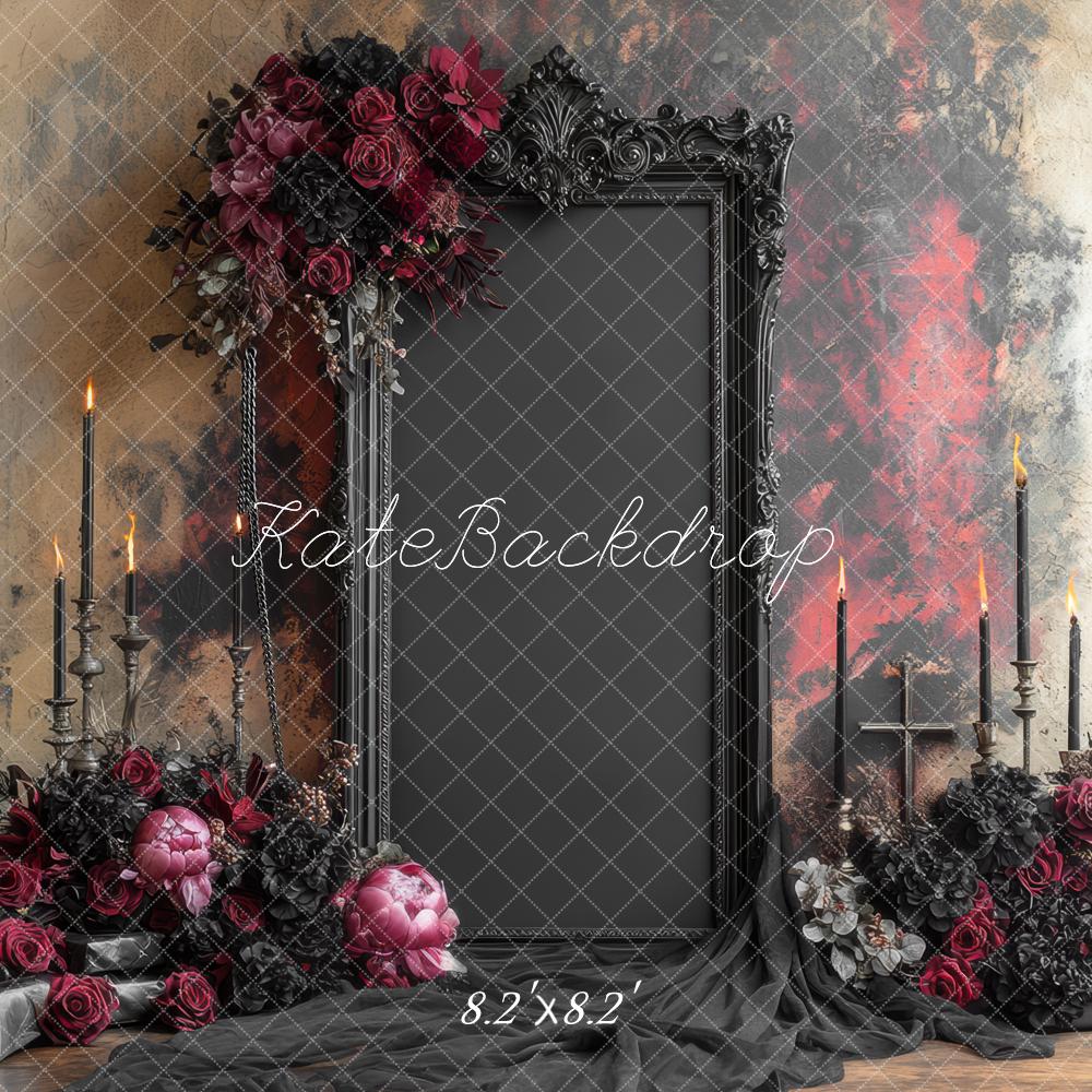 Kate Halloween Gothic Frame Black Ornate Roses Candles Backdrop Designed by Mini MakeBelieve