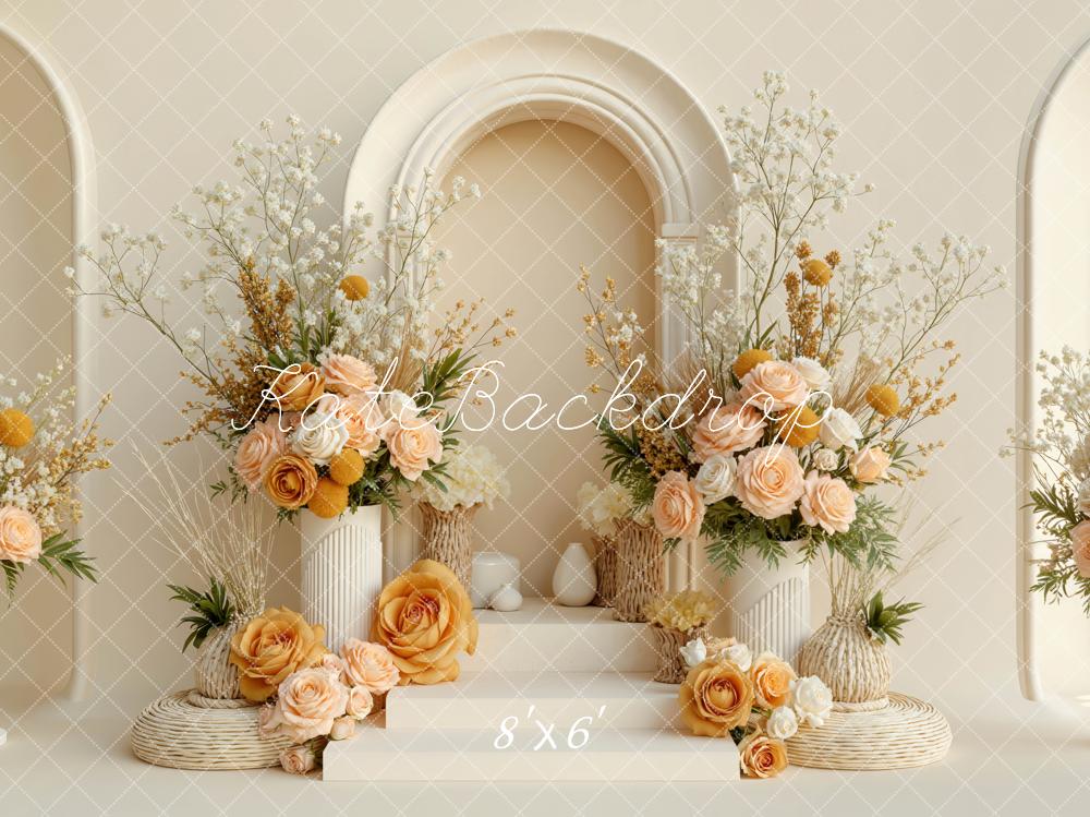 Kate Mother's Day Beige Flower Arch and Vase Floral Display Backdrop Designed by Mini MakeBelieve