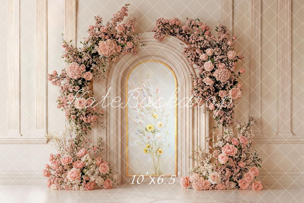 Kate Spring Flower Arch Pink Roses Gold Arch Backdrop Designed by Chain Photography