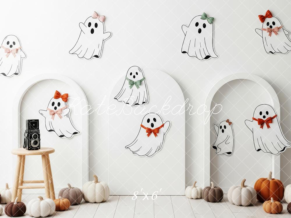 Kate Halloween Cute Ghosts Arches Pumpkins Studio White Backdrop Designed by Patty Roberts