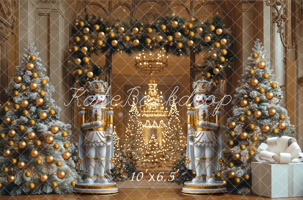 Kate Christmas Luxury Nutcracker Trees Gold Ornaments Garland Backdrop Designed by Mini MakeBelieve