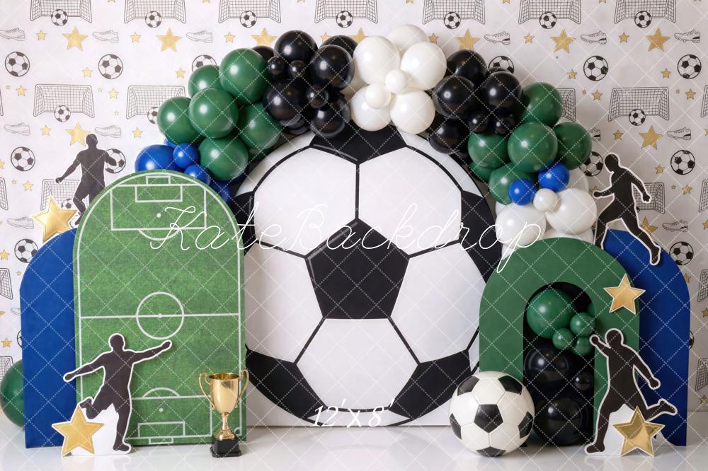 Kate Cake Smash Soccer Ball Soccer Field Balloon Arch Printed Backdrop Designed by Mini MakeBelieve