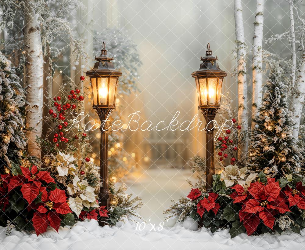 Fondo Navideño de Poinsetias y Bosque Nevado diseñado por Emetselch