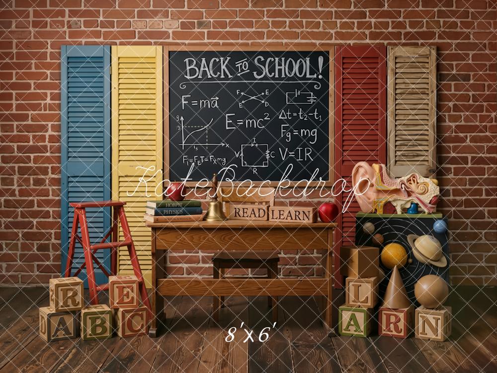 Kate Back To School Blackboard Brick Wall Books Blocks Printed Backdrop Designed by Emetselch