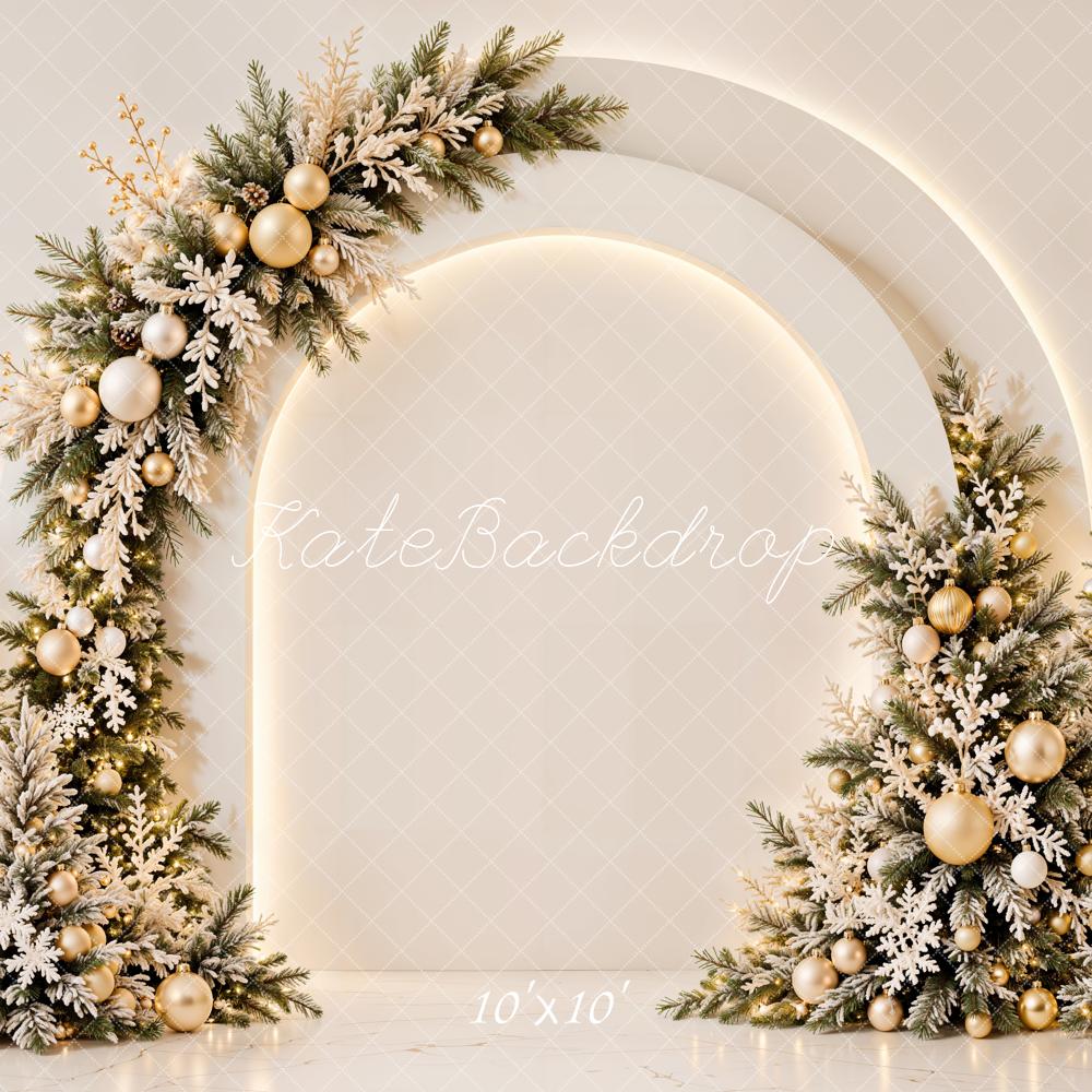 Kate Christmas Tree Arch Garland Lights White Wall Printed Backdrop Designed by Emetselch