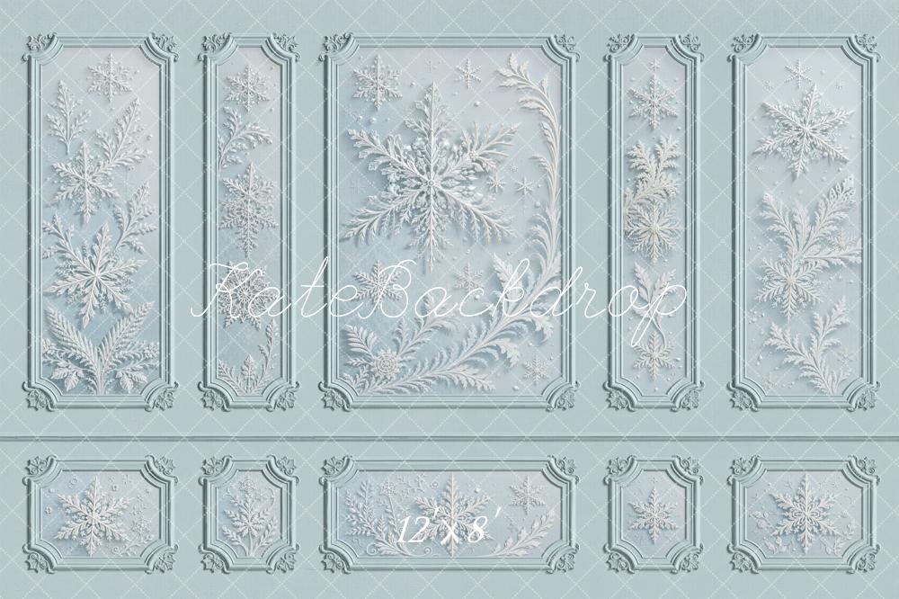 Kate Vintage Ornate Snowflake Blue Wall Printed Backdrop Designed by Emetselch