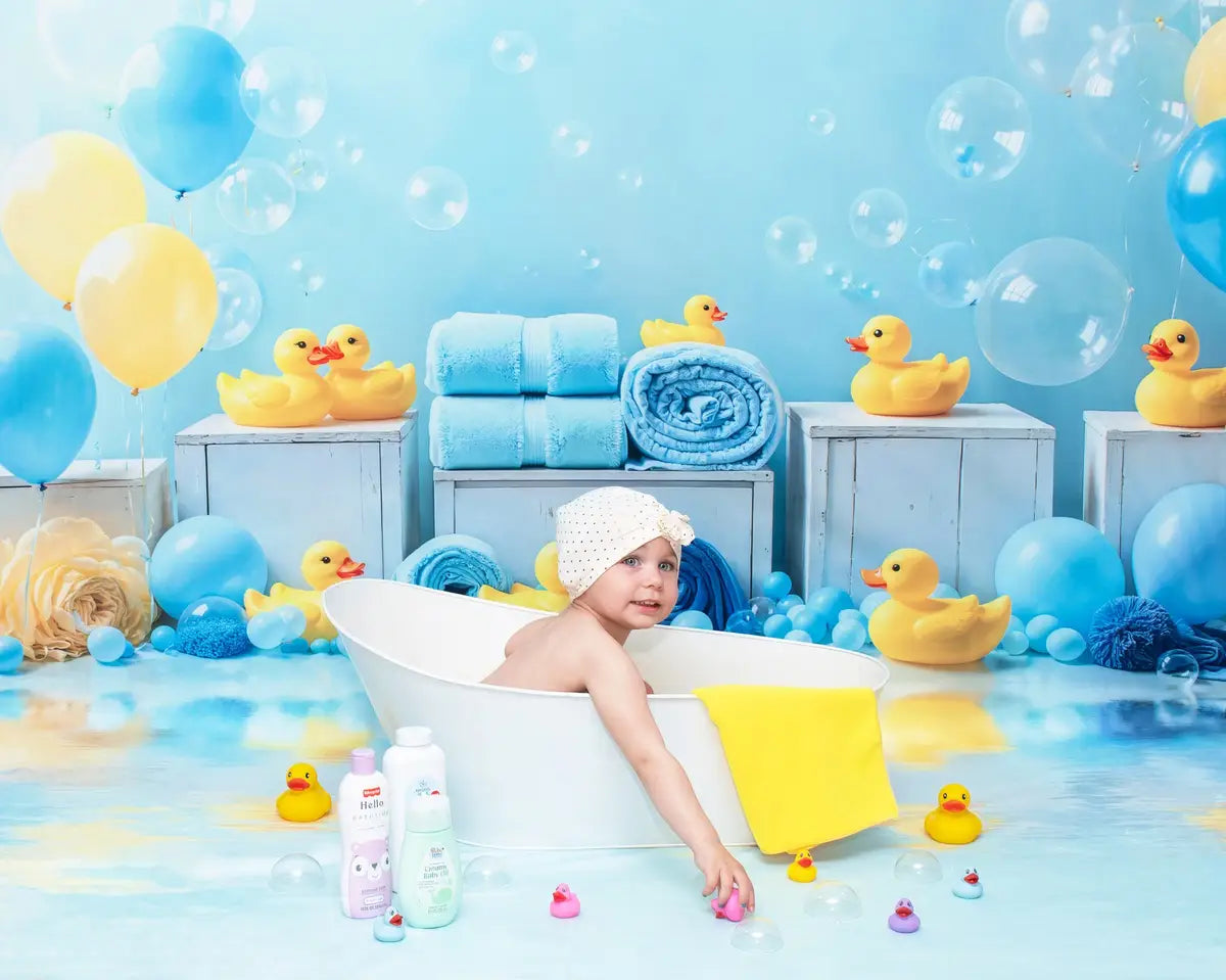 Blue Yellow Rubber Duck Baby Backdrop