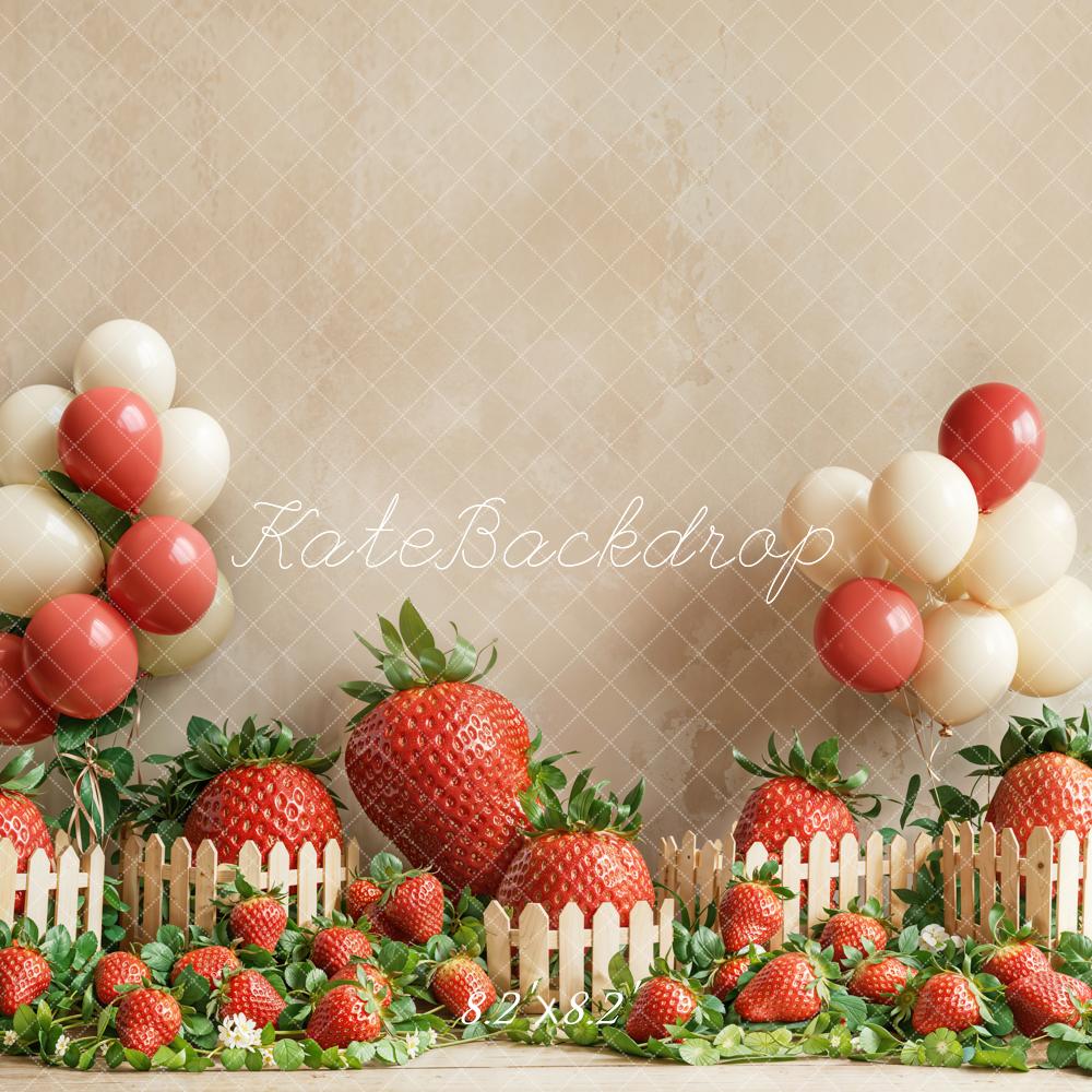 Kate Cake Smash Strawberry Balloon Fence Garden Backdrop Designed by Emetselch