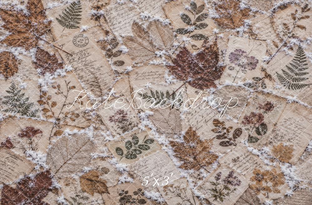 Kate Vintage Botanical Leaves Snow Ephemera Texture Floor Printed Backdrop Designed by Vertigo Productions