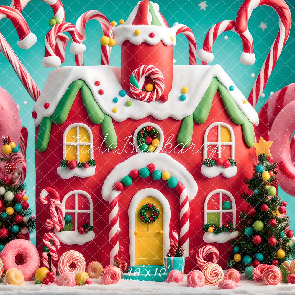 Kate Christmas Candy House Donut Lollipop Pink Backdrop Designed by Emetselch
