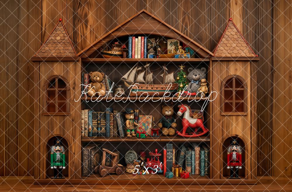 Kate Christmas Toys Room Wood Cabinet Shelf Nutcracker Backdrop Designed by Emetselch